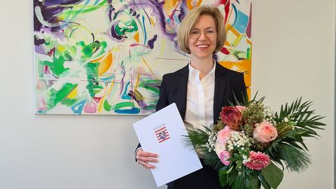 Kerstin Albert nach ihrer offiziellen Einführung als neue Leiterin des Finanzamts Langen.